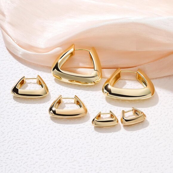 14K Gold Plated Thick Chunky Geometry Earrings for Women - Picture 5 of 6